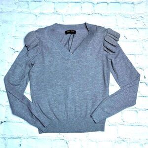 Gray Ruffled Shoulders Sweater